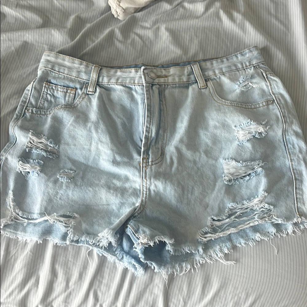 Light Blue Distressed Denim Shorts